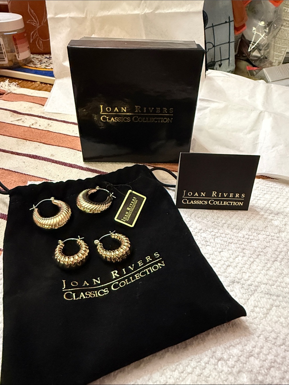 Joan Rivers Gold Tone Textured Hoop Shrimp Style Earrings Set